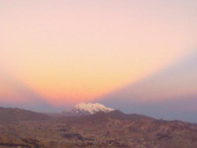 Sunrays reflecting off the Illimani peaks