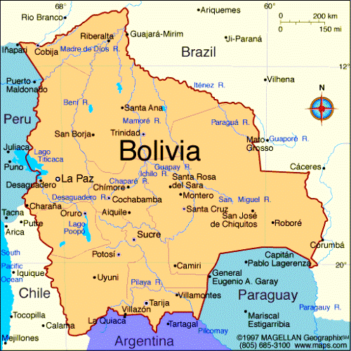 map bolivia cities. SATELLITE IMAGE OF BOLIVIAN TERRITORY