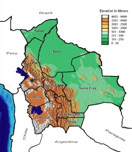 Maps of Bolivia: Elevation, Topography