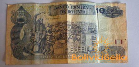 Bolivianos 10 - back side Bolivianos 10 - back side