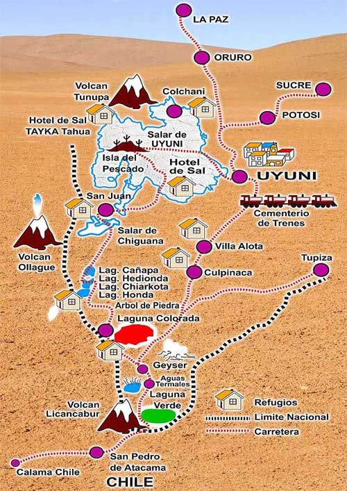 Uyuni Map How to get to Salar de Uyuni Potosi Bolivia