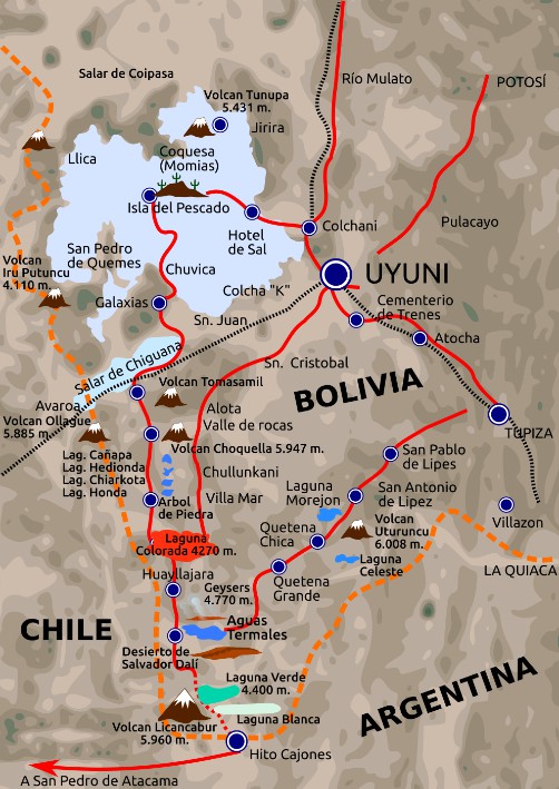 Click to see the source of this map Uyuni Map How to get to Salar de Uyuni Potosi Bolivia