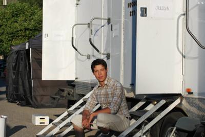 Reynaldo Pacheco waiting for his scene at hisTrailer in the movie  Without Men