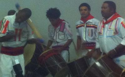 Afro-Bolivian band and dancers performing at the event celebrating International Mother Language Day at the Plurinational Institute of Language and Cultures in Santa Cruz.