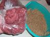 Ground extra lean beef with the grain trigo that was in water overnight and drained