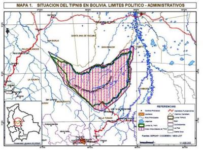 Map of the TIPNIS National Park in Bolivia