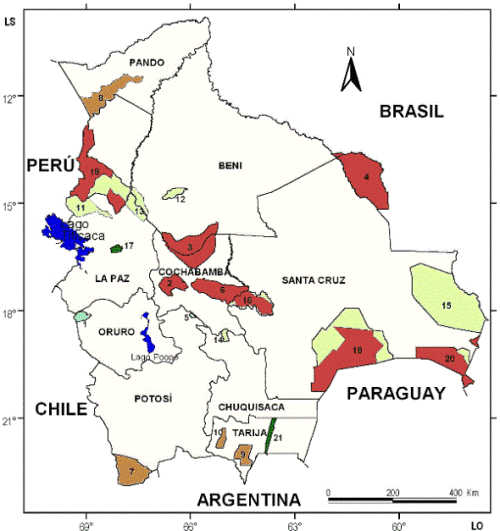 Parques nacionales, areas protegidas y reservas de Bolivia