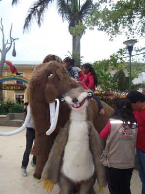 Animals set up for pictures in the pretty little plaza in Coroico, Bolivia